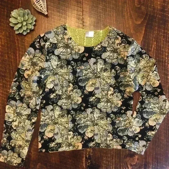ML & Company Tops - ML & Company | Black, Blue & Green Floral Stretchy Crinkle Blouse